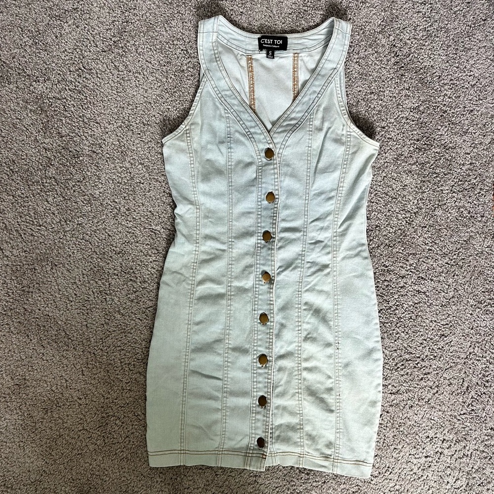 Denim Button-Front Mini Dress
